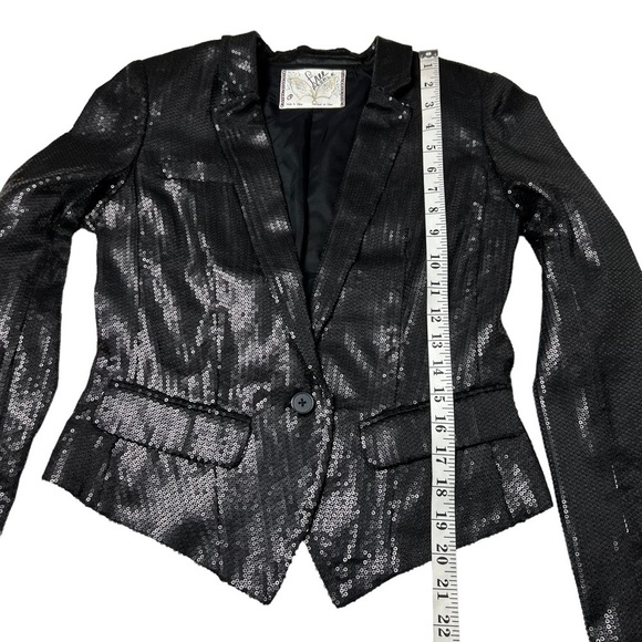 NWT Free People Women Blazer SZ 0 Black Sequin V-Neck One-Button Evening Jacket - Picture 9 of 11